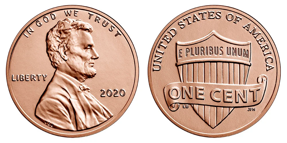 2020 Lincoln Shield penny obverse and reverse showing D mint mark and Union Shield design